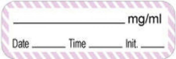 Anesthesia Label with Date, Time & Initial (Paper, Permanent) mg/ml 1 1/2" x 1/2" White with Violet - 1000 per Roll