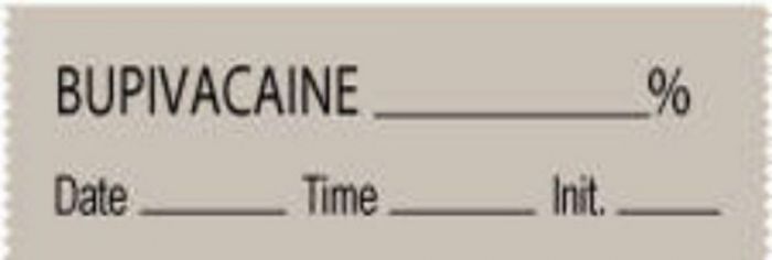 Anesthesia Tape with Date, Time & Initial (Removable) Bupivacaine % 1/2" x 500" - 333 Imprints - Gray - 500 Inches per Roll