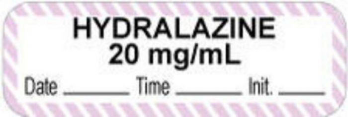 Anesthesia Label with Date, Time & Initial (Paper, Permanent) "Hydralazine 20 mg/ml" 1 1/2" x 1/2" White with Violet - 1000 per Roll