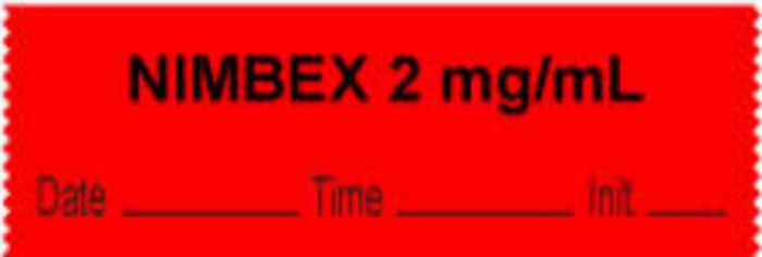Anesthesia Tape with Date, Time & Initial (Removable) "Nimbex 2 mg/ml" 1/2" x 500" Fluorescent Red - 333 Imprints - 500 Inches per Roll