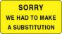Label Paper Permanent Sorry Substitution 1 5/8" x 7/8", Yellow, 1000 per Roll