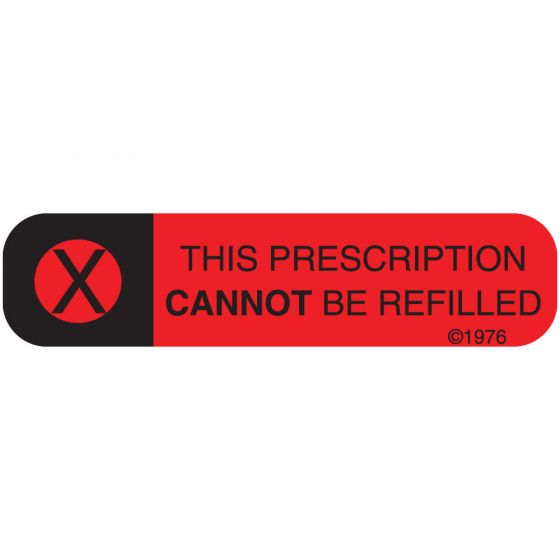 Communication Label (Paper, Permanent) Prescription Can't 1 9/16" x 3/8" Red - 500 per Roll, 2 Rolls per Box