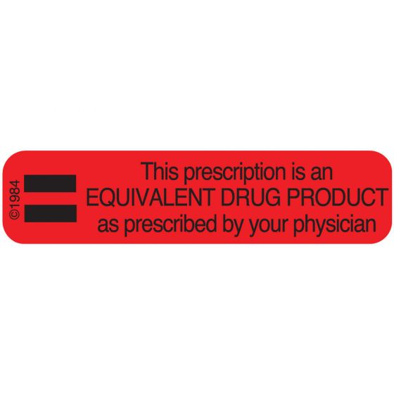 Communication Label (Paper, Permanent) This Prescription Is 1 9/16" x 3/8" Red - 500 per Roll, 2 Rolls per Box
