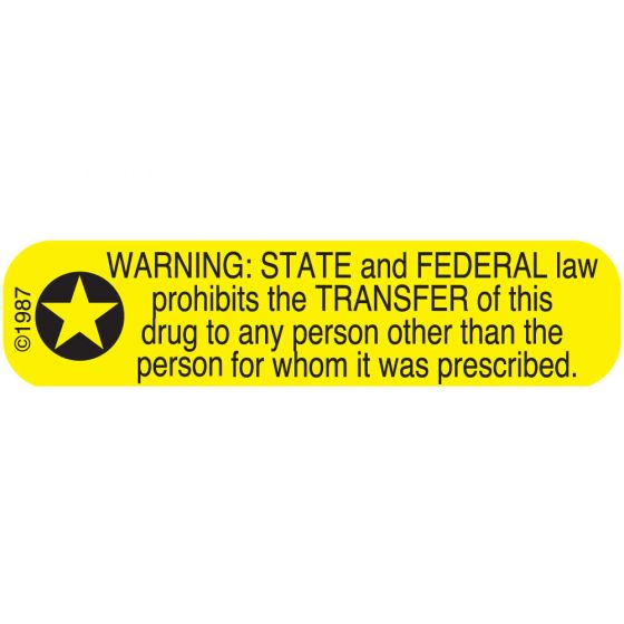 Communication Label (Paper, Permanent) Warning State and 1 9/16" x 3/8" Yellow - 500 per Roll, 2 Rolls per Box
