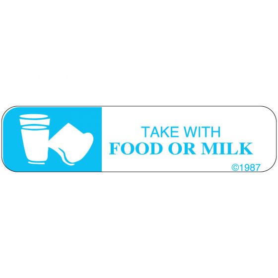 Communication Label (Paper, Permanent) Take with Food Or 1 9/16" x 3/8" White - 500 per Roll, 2 Rolls per Box
