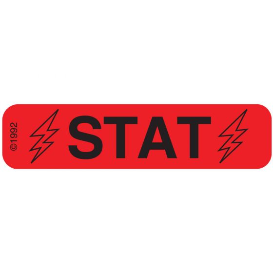 Communication Label (Paper, Permanent) STAT 1 9/16" x 3/8" Red - 500 per Roll, 2 Rolls per Box