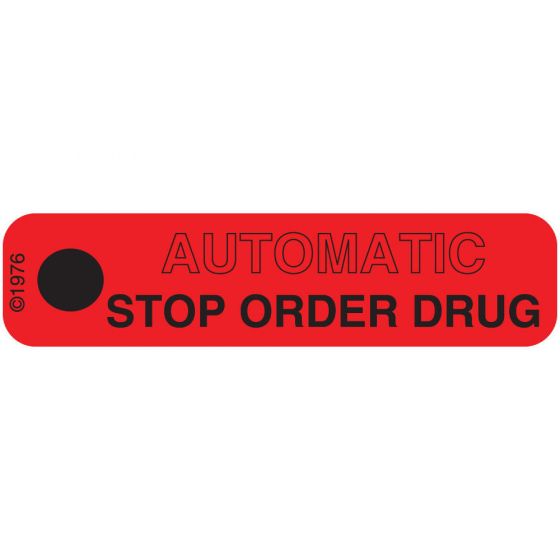 Communication Label (Paper, Permanent) Auto Stop Order 1 9/16" x 3/8" Red - 500 per Roll, 2 Rolls per Box