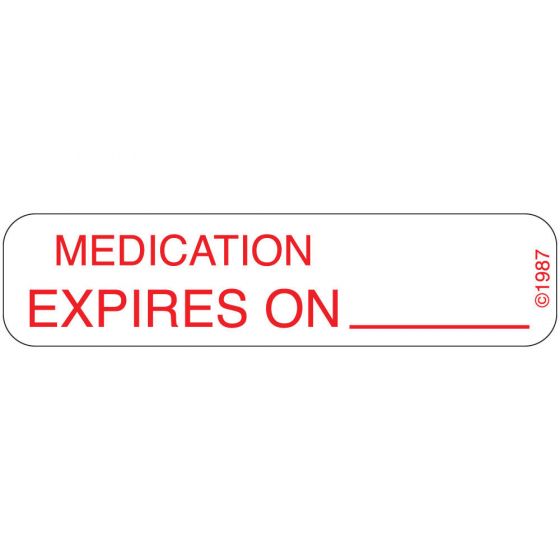 Communication Label (Paper, Permanent) Medication Expires 1 9/16" x 3/8" White - 500 per Roll, 2 Rolls per Box