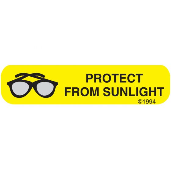 Communication Label (Paper, Permanent) Protect From Sun 1 9/16" x 3/8" Yellow - 500 per Roll, 2 Rolls per Box