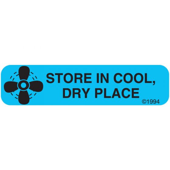 Communication Label (Paper, Permanent) Store Cool Dry, 1 9/16" x 3/8" Blue - 500 per Roll, 2 Rolls per Box