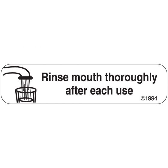 Communication Label (Paper, Permanent) Rinse Mouth, 1 9/16" x 3/8" White - 500 per Roll, 2 Rolls per Box