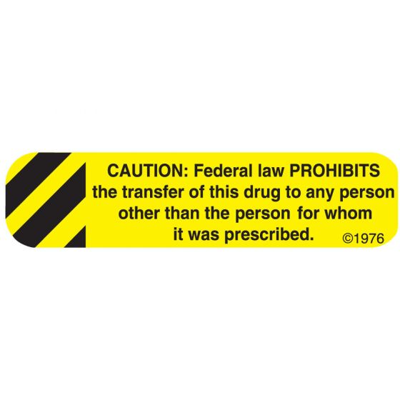 Communication Label (Paper, Permanent) Caution Federal 1 9/16" x 3/8" Yellow - 500 per Roll, 2 Rolls per Box