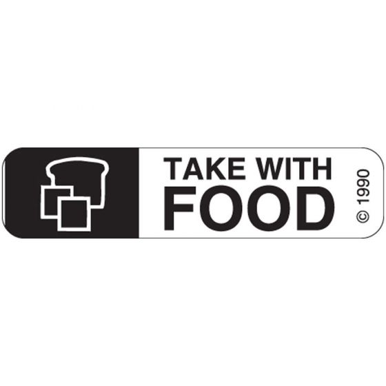 Communication Label (Paper, Permanent) Take with Food 1 9/16" x 3/8" White - 500 per Roll, 2 Rolls per Box