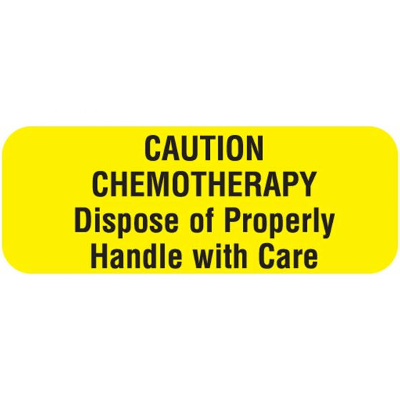 Communication Label (Paper, Permanent) Caution Chemo 1 11/16" x 5/8" Yellow - 450 per Roll, 2 Rolls per Box