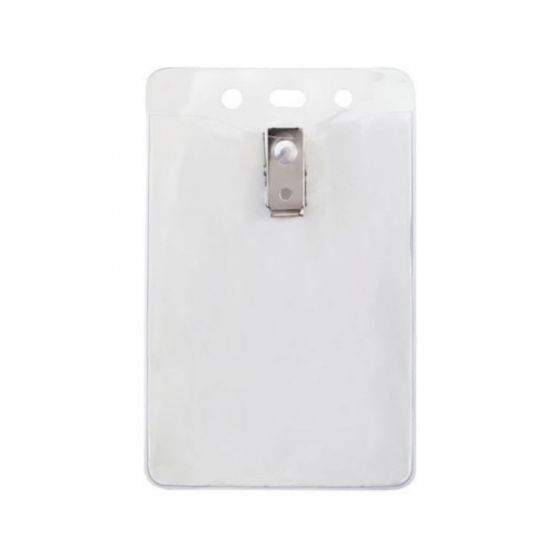 Clear Vinyl Vertical Badge Holder with Clip and Slot and Chain Holes