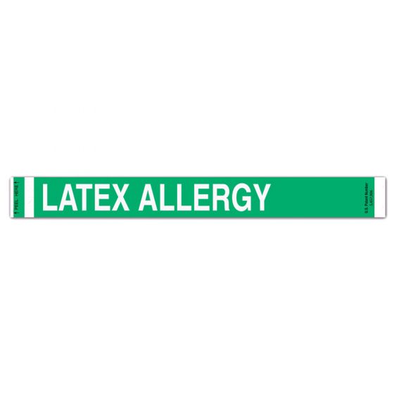 Short Stay® Alert Bands® Tyvek® "Latex Allergy" Pre-printed, State Standardization, 1" x 10" Adult/Pediatric Kelly Green, 1000 per Box