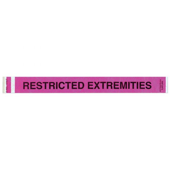 Short Stay® Alert Bands® Tyvek® "Restricted Extremities" Pre-printed, State Standardization, 1" x 10" Adult/Pediatric Day Glow Pink, 1000 per Box