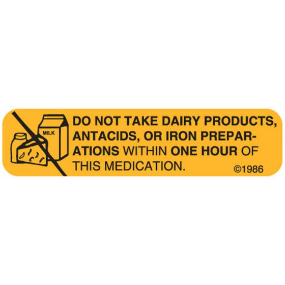Communication Label (Paper, Permanent) No Dairy Products 1 9/16" x 3/8" Goldenrod - 500 per Roll, 2 Rolls per Box