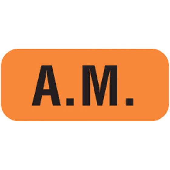 Communication Label (Paper, Permanent) A.M. 7/8" x 3/8" Orange - 500 per Roll, 2 Rolls per Box