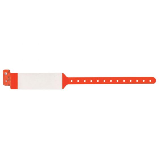 SENTRY LABELBAND SHIELD WRISTBAND POLY 1 1/4X11 3/4" ADULT ORANGE - 500 PER BOX - Large label area accommodates both laser and coated thermal labels