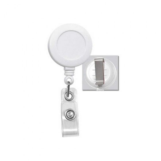 Badge Reel with Clear Vinyl Strap & Belt Clip - White