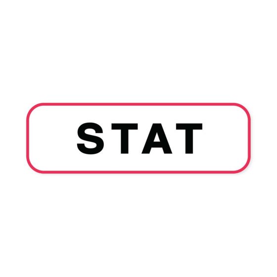 Lab Communication Label (Paper, Permanent) Stat  1 1/4"x3/8" White with Red - 1000 per Roll