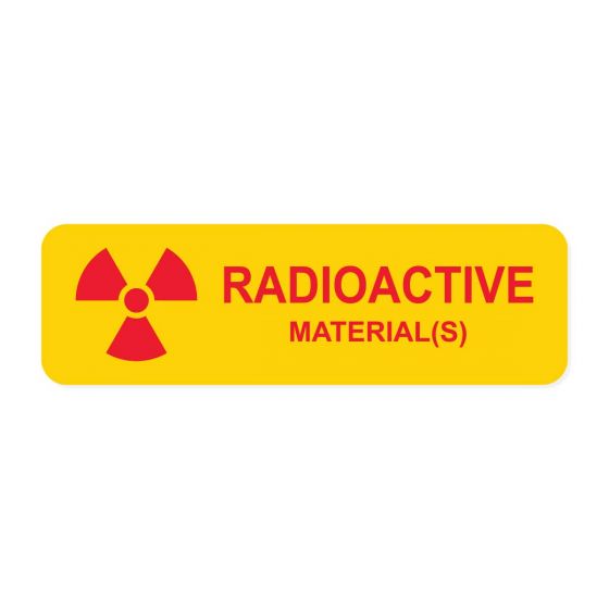 Hazard Label (Paper, Permanent) Radioactive Material 2-7/8"x7/8" Yellow - 1000 Labels per Roll