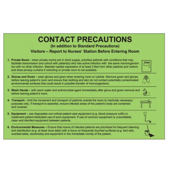Label Paper Removable Contact Precautions 8" x 5 1/4", Fl. Green, 50 per Package