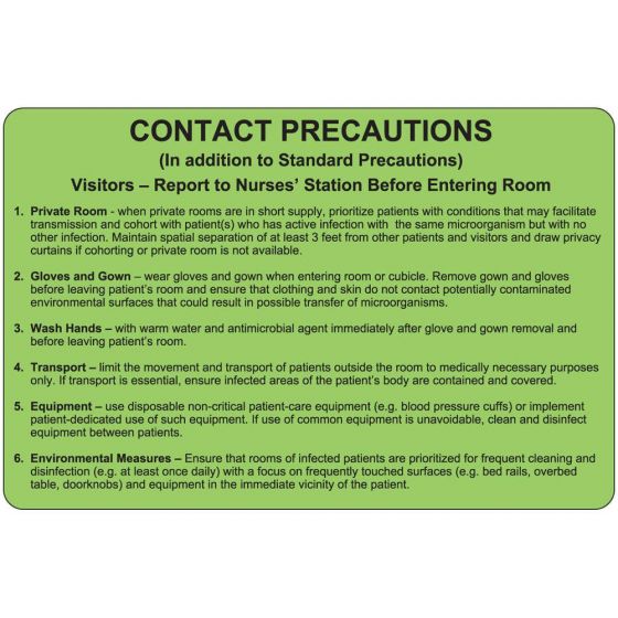Label Paper Removable Contact Precautions, 1" Core, 4" x 2 5/8", Fl. Green, 500 per Roll