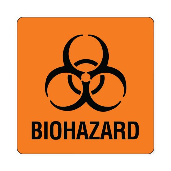 Hazard Label (Paper, Permanent) Biohazard 3"x3 Fluorescent Orange - 500 Labels per Roll