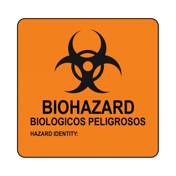 Hazard Label (Paper, Permanent) Biohazard Biologicos  3"x3 Fluorescent Orange - 500 Labels per Roll