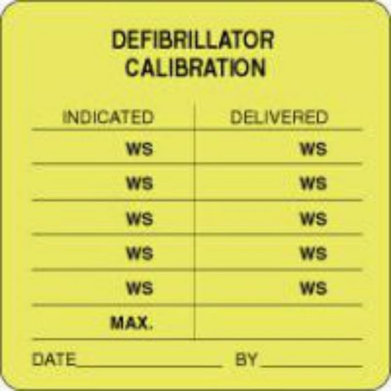 Label Paper Removable Defibrillator Calib 2 1/2" x 2 1/2", Fl. Yellow, 500 per Roll