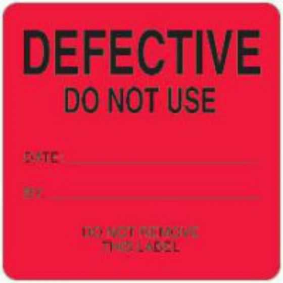 Label Paper Permanent Defective Do Not 2 1/2"x2 1/2" Fl. Red 500 per Roll