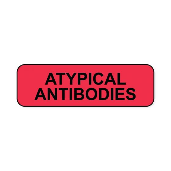 Lab Communication Label (Paper, Permanent) Atypical Antibodies  1 1/4"x3/8" Fluorescent Red - 1000 per Roll