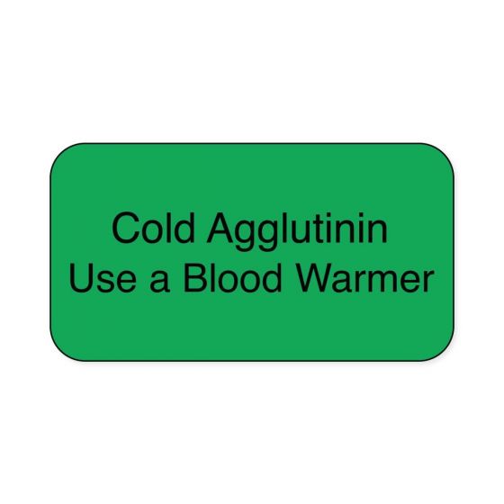 Lab Communication Label (Paper, Permanent) Cold Agglutinin Use  1 5/8"x7/8" Green - 1000 per Roll