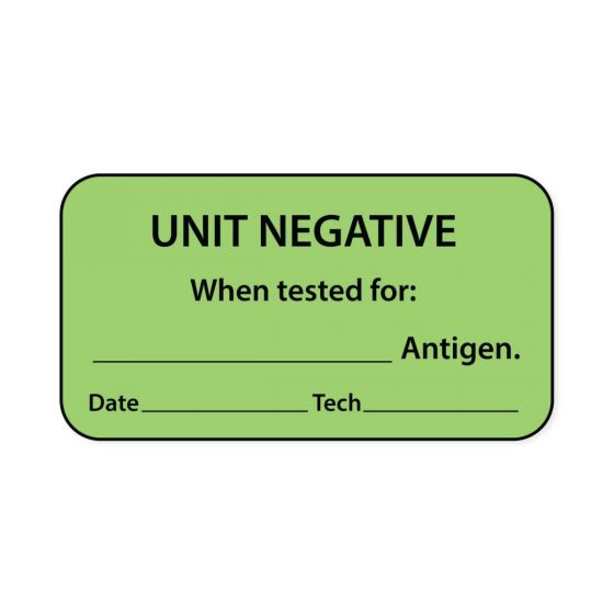 Lab Communication Label (Paper, Permanent) Unit Negative When  1 5/8"x7/8" Fluorescent Green - 1000 per Roll