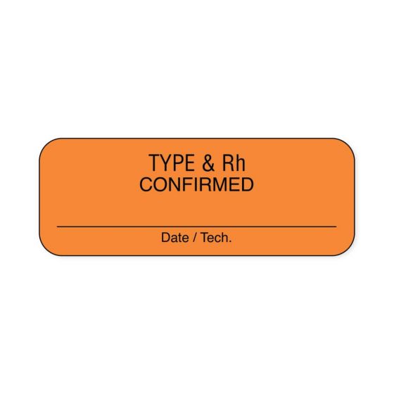 Lab Communication Label (Paper, Permanent) Type & RH Confirmed  2"x3/4" Fluorescent Orange - 1000 per Roll