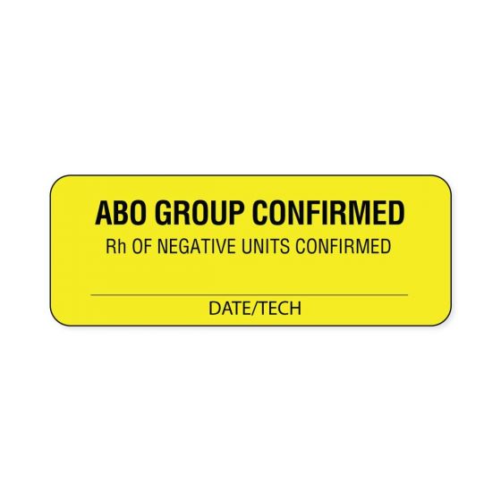 Lab Communication Label (Paper, Permanent) ABO Group Confirmed  2"x3/4" Yellow - 1000 per Roll