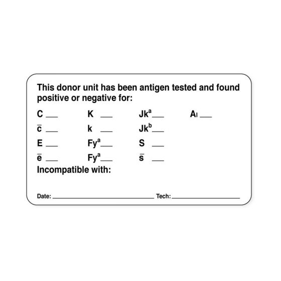 Lab Communication Label (Paper, Permanent) This Donor Unit  3"x1 3/4" White - 500 per Roll
