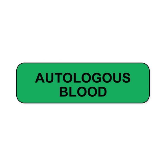 Lab Communication Label (Paper, Permanent) Autologous Blood  1 1/4"x3/8" Fluorescent Green - 1000 per Roll