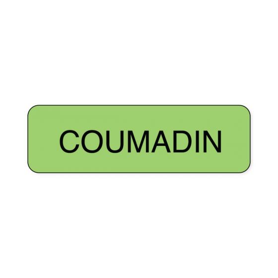 Lab Communication Label (Paper, Permanent) Coumadin  1 1/4"x3/8" Fluorescent Green - 1000 per Roll