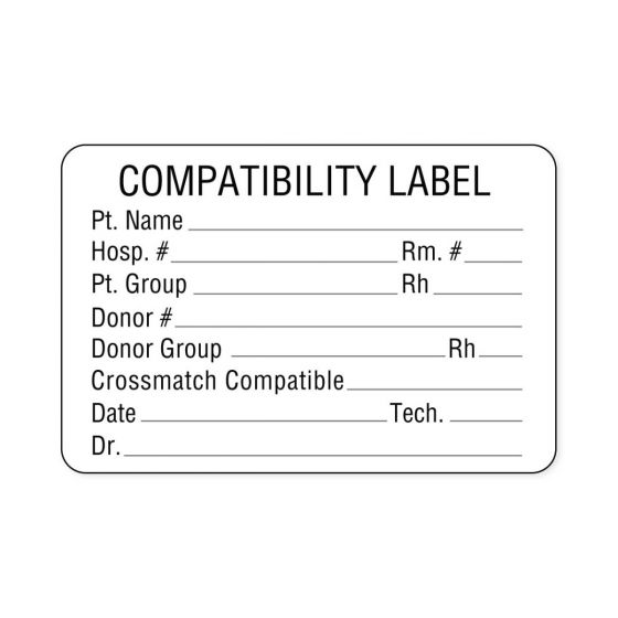 Lab Communication Label (Paper, Permanent) Compatibility Label 3"x2 White - 500 per Roll