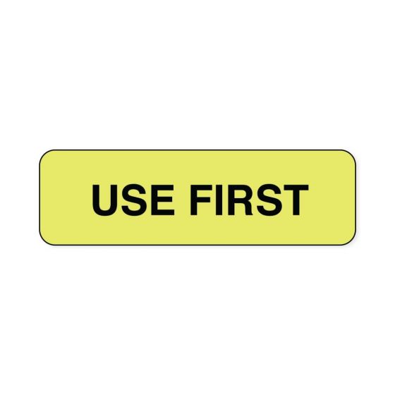 Lab Communication Label (Paper, Permanent) Use First  1 1/4"x3/8" Fluorescent Yellow - 1000 per Roll