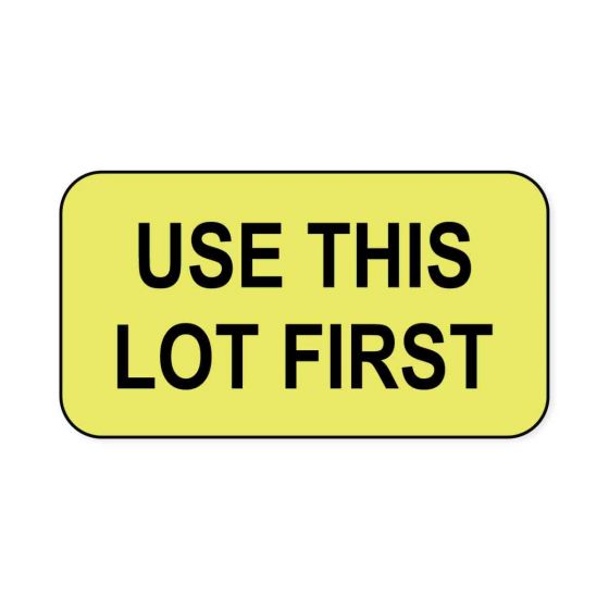 Lab Communication Label (Paper, Permanent) Use This Lot First  1 5/8"x7/8" Fluorescent Yellow - 1000 per Roll