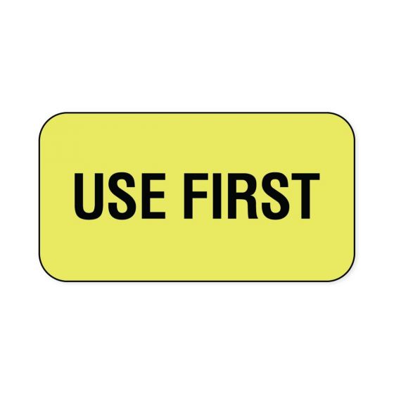 Lab Communication Label (Paper, Permanent) Use First  1 5/8"x7/8" Fluorescent Yellow - 1000 per Roll