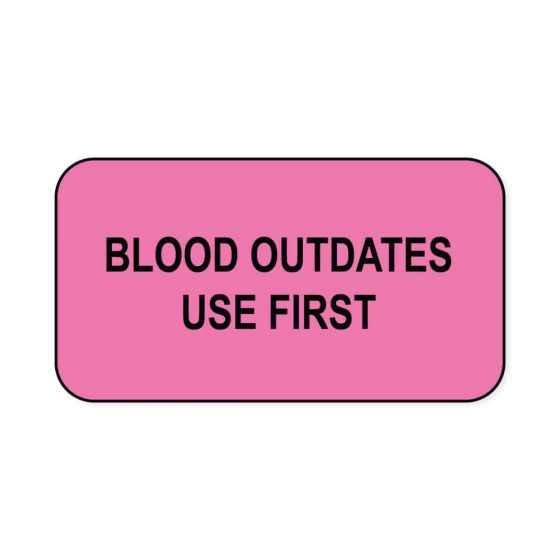 Lab Communication Label (Paper, Permanent) Blood OutDates Use  1 5/8"x7/8" Fluorescent Pink - 1000 per Roll