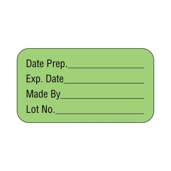 Lab Communication Label (Paper, Permanent) Date Prep. ___  1 5/8"x7/8" Fluorescent Green - 1000 per Roll