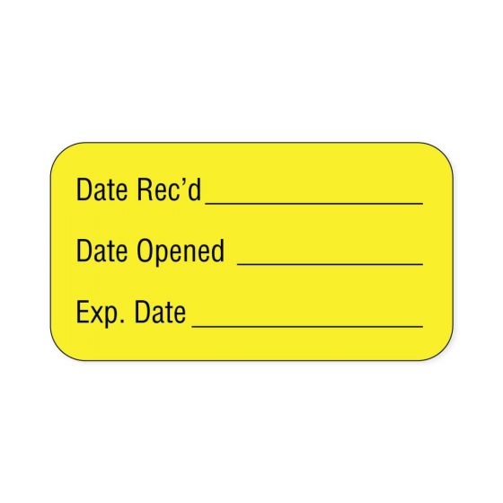 Lab Communication Label (Paper, Permanent) Date Recd ___  1 5/8"x7/8" Yellow - 1000 per Roll