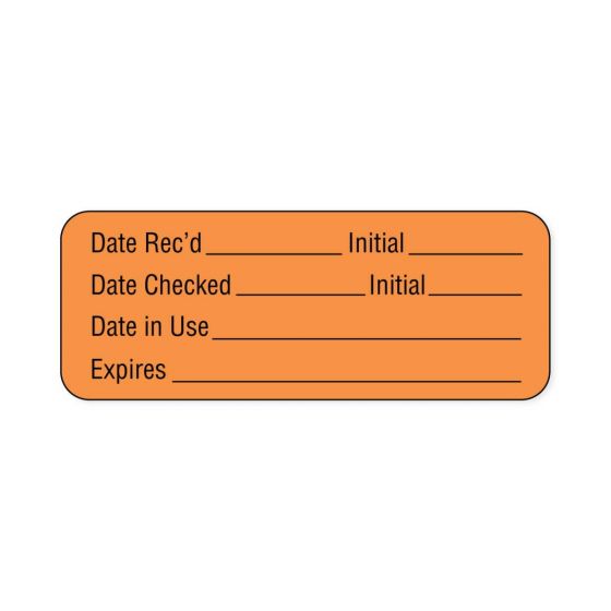 Lab Communication Label (Paper, Permanent) Date Recd ___  2 1/4"x7/8" Fluorescent Orange - 1000 per Roll