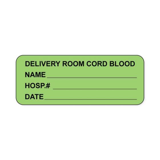 Lab Communication Label (Paper, Permanent) Delivery Room Cord  2 1/4"x7/8" Fluorescent Green - 1000 per Roll